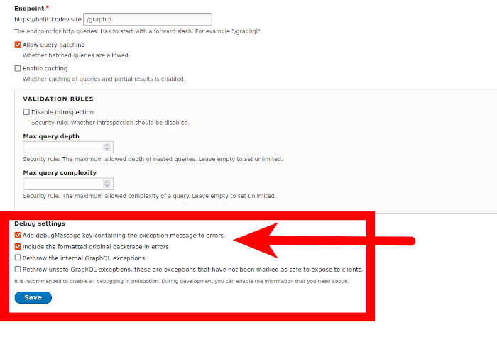 Enable debugging options in GraphiQL explorer