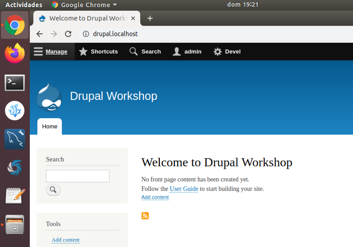 Drupal 8 Workshop first screen