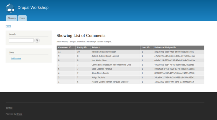 Showing list of Comments in a table