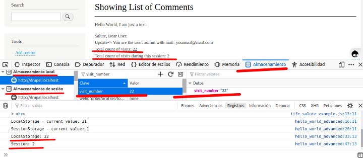 Showing values from WebStorage