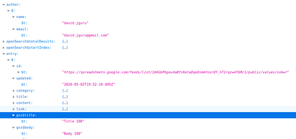 Google Spreadsheet JSON dataformat