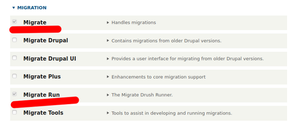 Enabling Migrate and Migrate Run modules